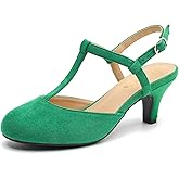 LIURUIJIA Women's T Strap Kitten Heels Closed Toe Slingback Pumps, Low Heel Dress Shoes with Buckle for Retro Party Office Wedding