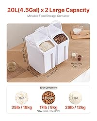 VEVOR Rice Storage Container, 4.5Gallon/20L x2