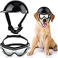 2 Pcs Dog Sunglasses and Pet Helmet Set, Dust Wind UV Protection Dog Helmet and Goggles Adjustable Puppy Motorcycle Helmet Bike Hat for Medium or Large Pet
