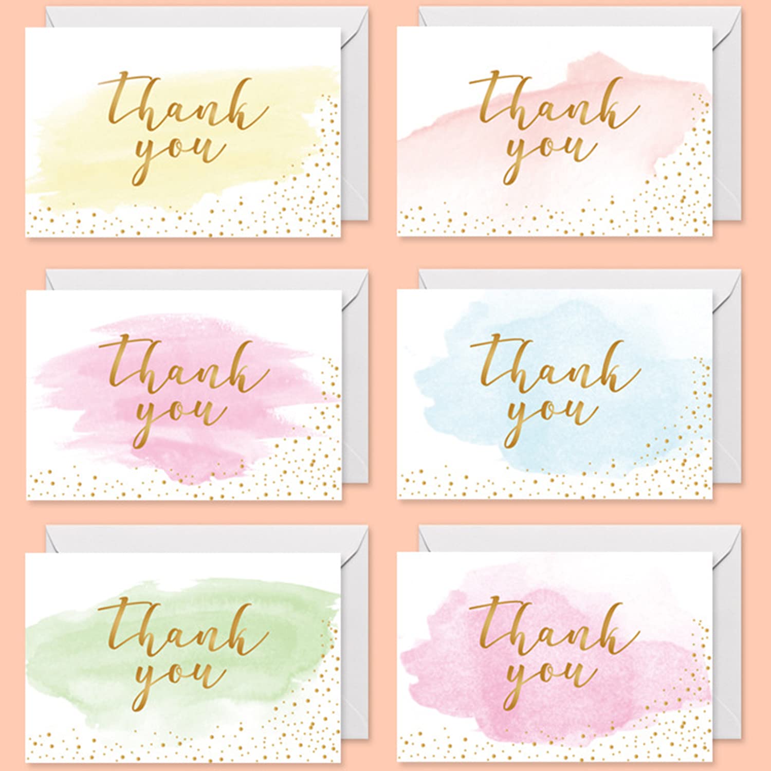 Thank You Cards, Gold And Watercolor Greeting Cards Bulk-Set of 36 Blank Cards with Stickers and Envelopes,Perfect Thank You Cards for Birthdays Baby Showers Teachers and Wedding