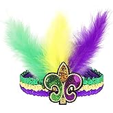 najdeiuyt Mardi Gras Headband Sequin Feather Mardi Gras Headpiece for Women Masquerade Hair Accessories