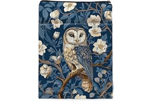 MQPPKJ Vintage Flower Owl William Morris Book Sleeve for Book Lovers, Bookish Book Protector with Zipper, Washable Fabric Book Cover for Paperbacks & Hardcovers,11.4 x 9.1Inches (Blue-Owl, Medium)