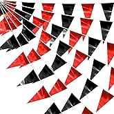 130FT Red Black Glitter Triangle Pennant Banner Flag Metallic Bunting Fabric Garland for Christmas Graduation Bachelorette Anniversary Engagement Wedding Anniversary Casino Party Decorations Decor