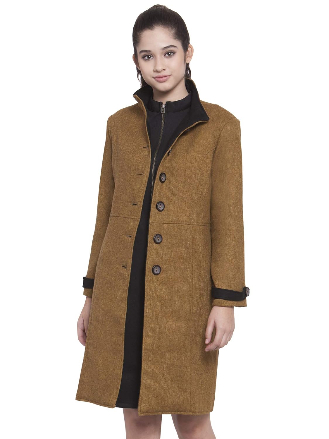 martini women mustard funnel collar pure wool coat