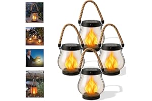FEKNNEDM Kaliqo Solar Lantern Outdoor Lights, Dancing Flame Solar Lantern Outdoor Lights, Hemp Rope Flame Lamp, for Camping Pathway Yard Patio Porch Garden Decor (4Pcs)