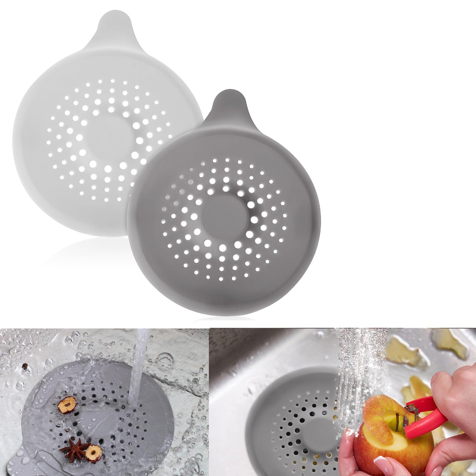 Cabilock 2pcs Hair Drain Catcher Dual Handles Cup Shower Drain Cover for Bathtub and Sink Filtration Prevents Clogs and Debris Build-up Versatile Kitchen and Bathroom Use