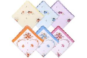 6pcs Cotton Handkerchiefs, 30x30cm/11.81x11.81 Inch 2 Styles Soft Vintage Flower Floral Embroidered Handkerchiefs