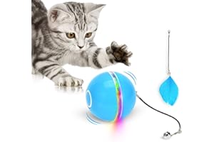 WWVVPET Interactive Cat Toys Ball with LED Light & Catnip, Upgraded Ring Bell Feather Toy, Auto Spinning Smart Cat Ball Toy, USB Rechargeable Stimulate Hunting Instinct Pet Kitty Funny Chaser Roller