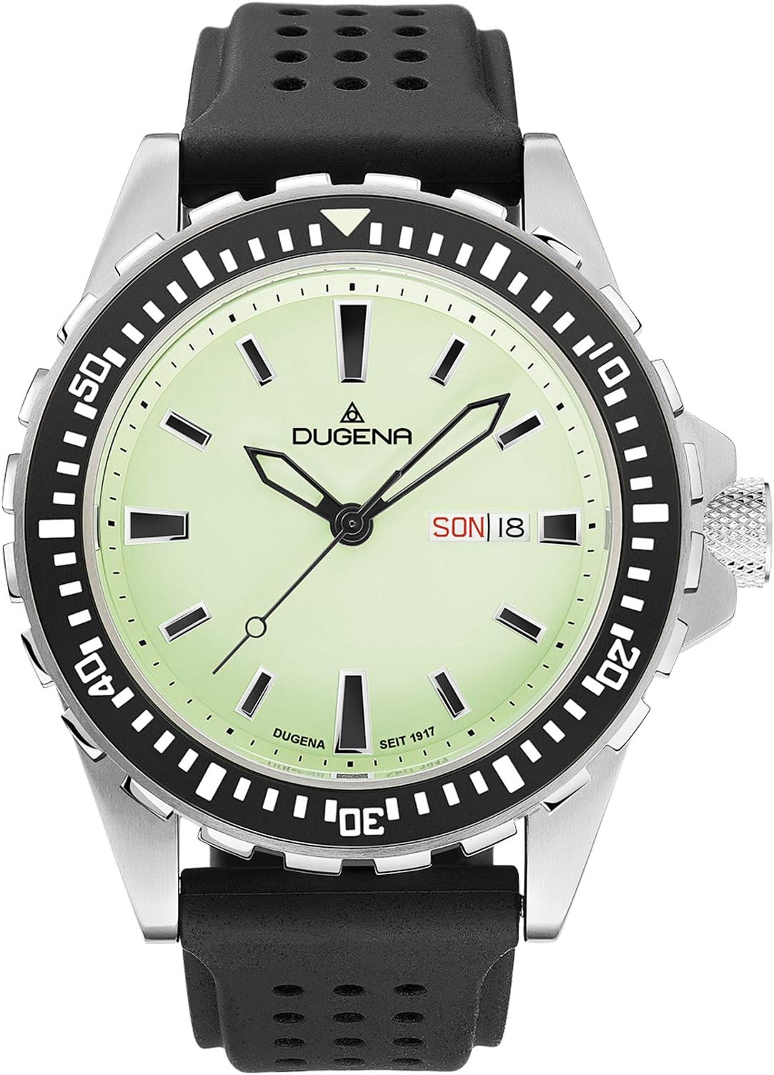 DugenaMen's watch with silicone strap, stainless steel, 20 bar, weekday date