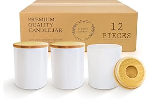 Aroparc 12 Pack 10oz White Candle Jars with Bamboo Lids, Candle Containers for Candle Making, Wedding Favors & Luxury Lines - Gloss White