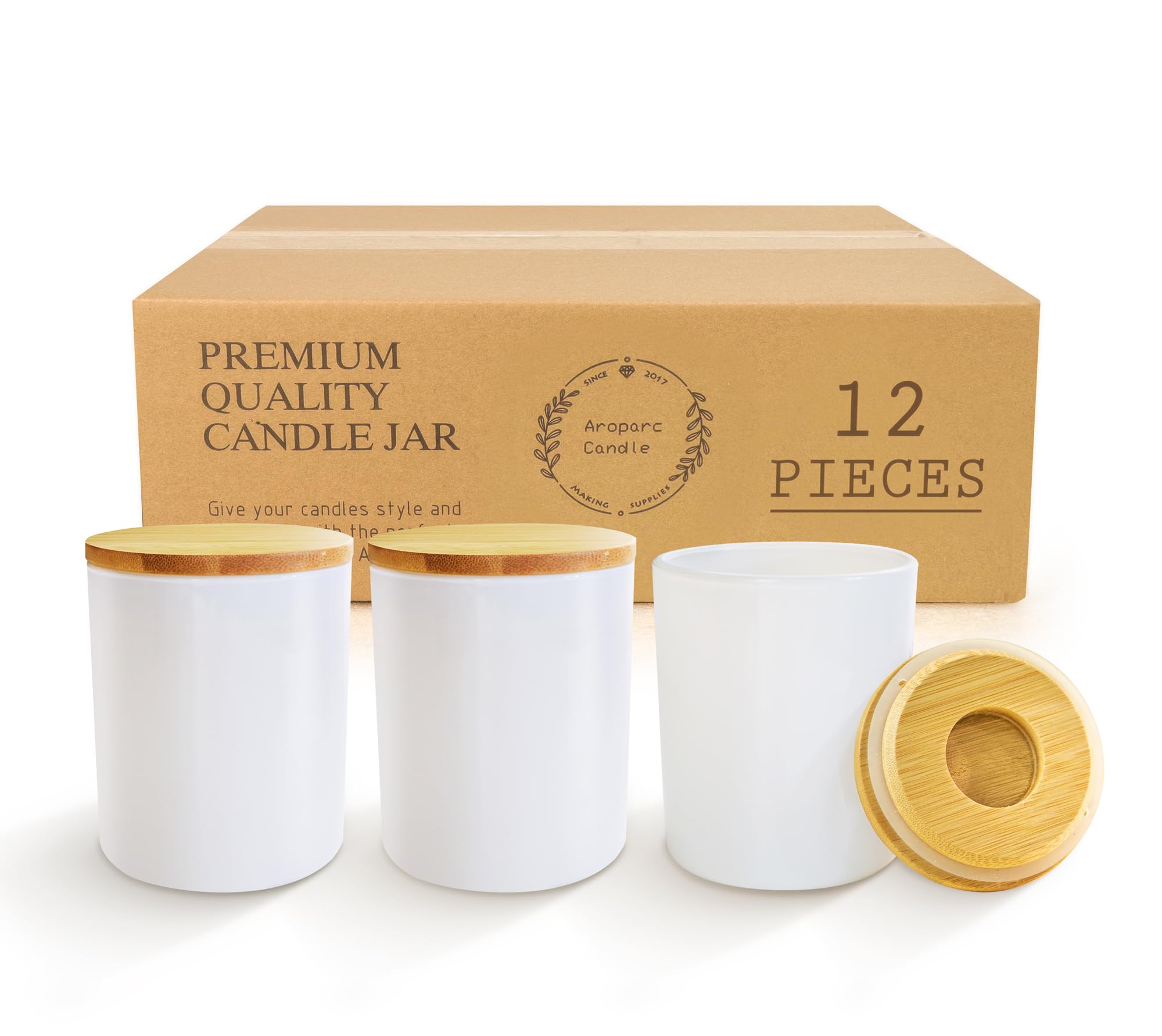 Photo 1 of Aroparc 12 Pack 10oz White Candle Jars with Bamboo Lids, Candle Containers for Candle Making, Wedding Favors & Luxury Lines - Gloss White