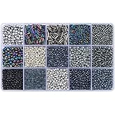 Mix 15 Color Glass Seed Tube Beads Glass Bugle Beads Loose Kit for Jewelry Making DIY Craft Beading (Mix 15 Color, Black)