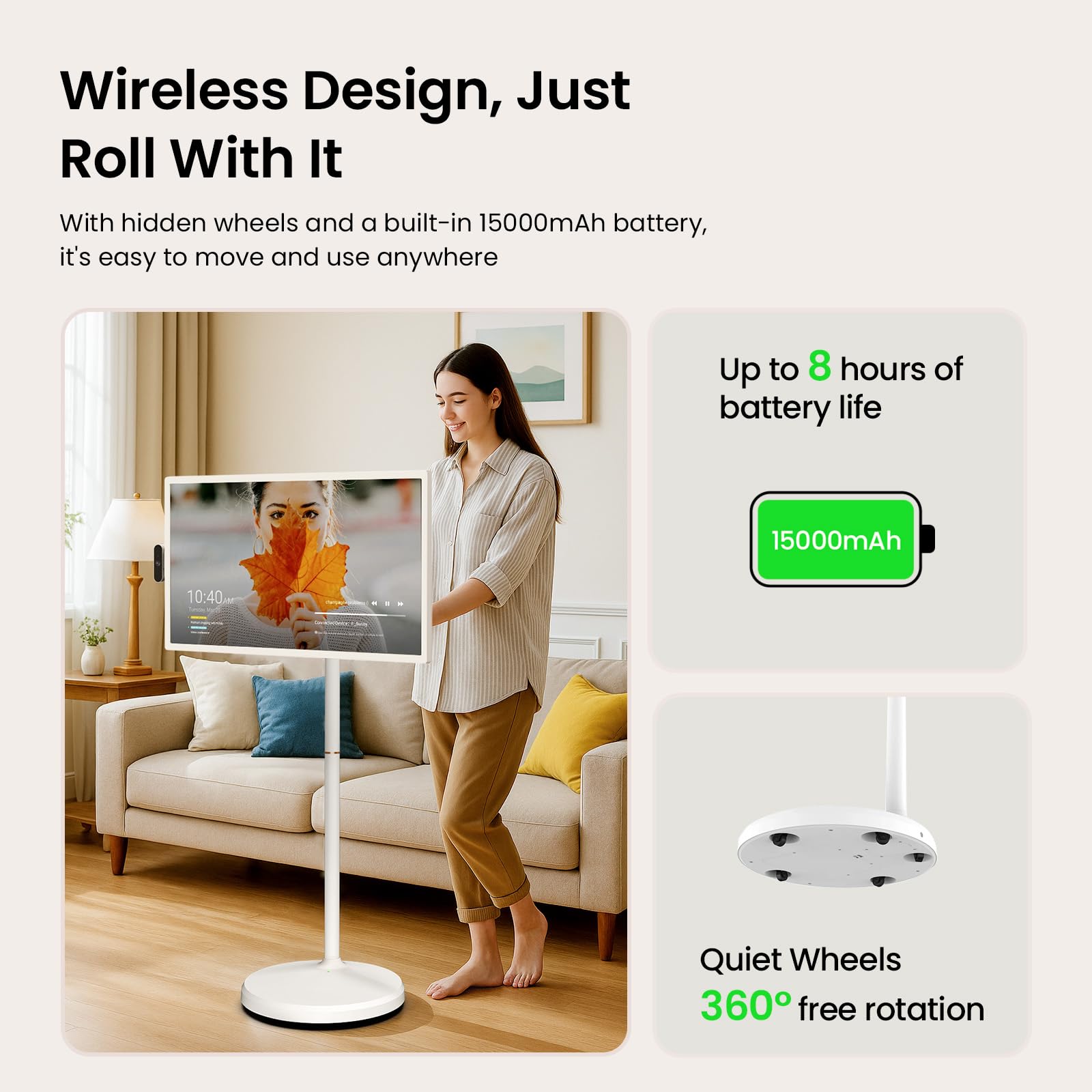 ApoloSign 32'' UHD 4K Smart Portable TV 2nd Gen, 16(8+8) GB RAM+256GB, Android 15, EDLA-Certified, Portable Touch Screen Monitor, Built-in 15000mAh Battery, Full Swivel Rotation, Voice Remote Control