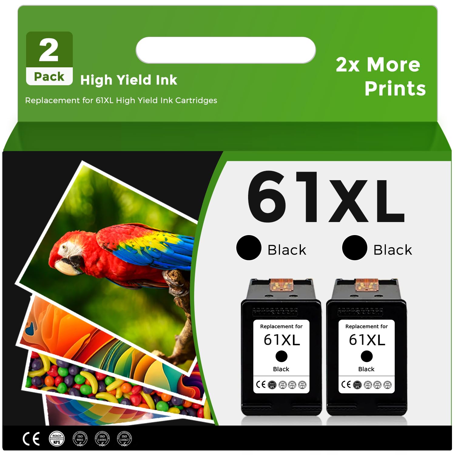 61XL Black Ink Cartridge for HP Ink 61 XL Replacement for HP61 HP61XL 2 Pack for 3510 4500 2620 5530 4630 2540 4502 3050 1510 4632 4501 2542 2514 4635 3050a 5535 4610 1000 1010 1512 3512 2541 Printer