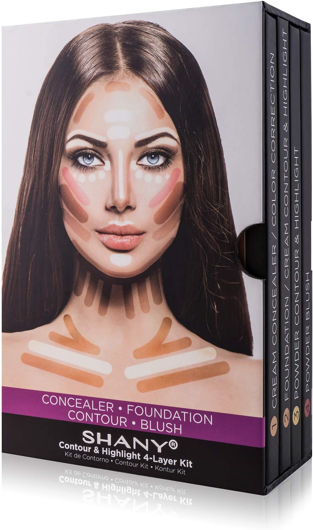 SHANY 4-Layer Contour and Highlight Makeup Kit - Set of Concealer/Color Corrector, Foundation, Contour/Highlight, and Blush Palettes