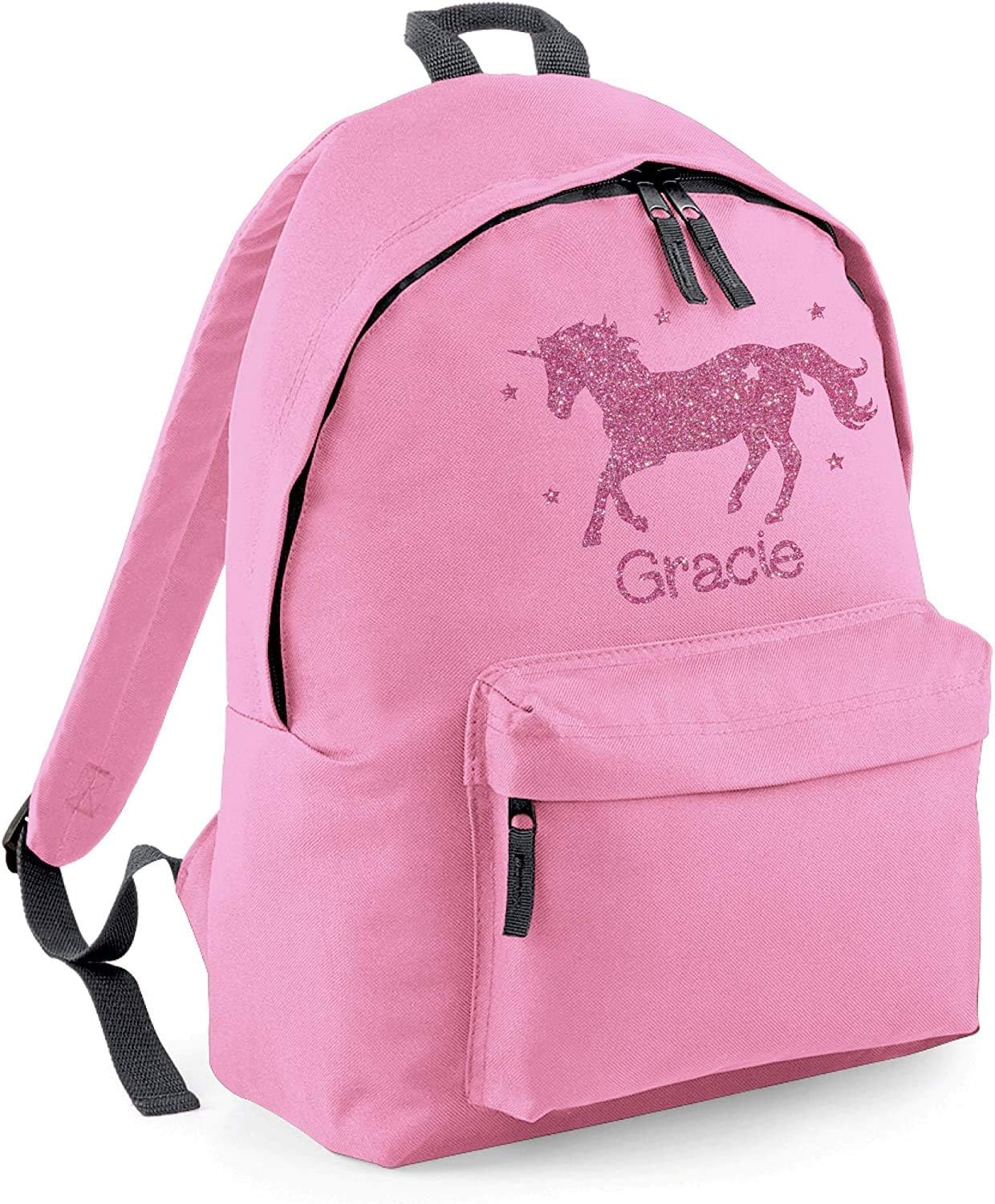 Glitter Personalised Unicorn Backpack Horse Rucksack Bag, Blush Pink/Magenta Glitter Print