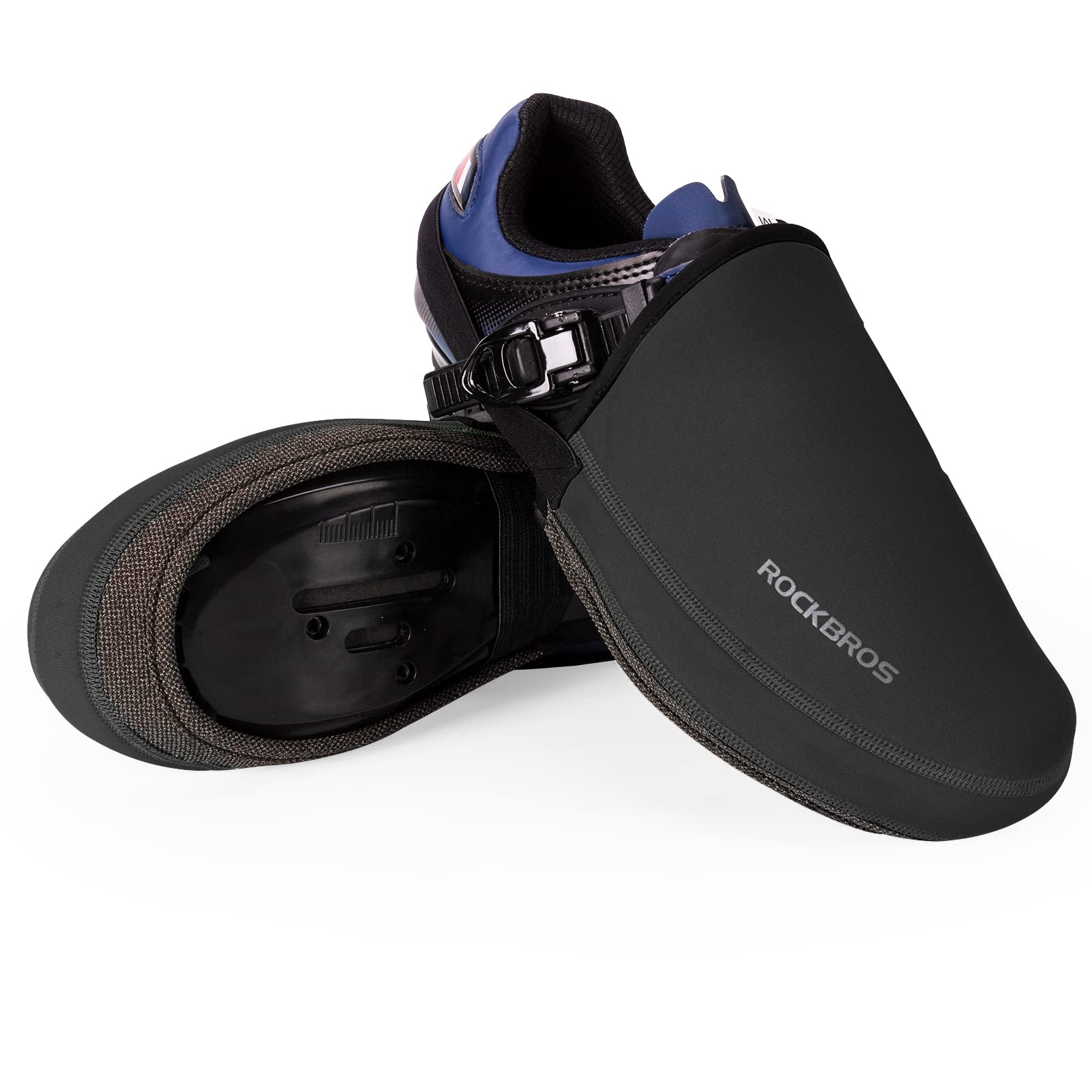 ROCKBROS Cycling Shoe Covers, Cycling Overshoes Water Resistant, 1 Pair Bike Windproof Strapped Half Shoe Cover, Bicycle Thermal Toe Covers, Warmer Unisex Resilient Riding Durable MTB Road Bike Black