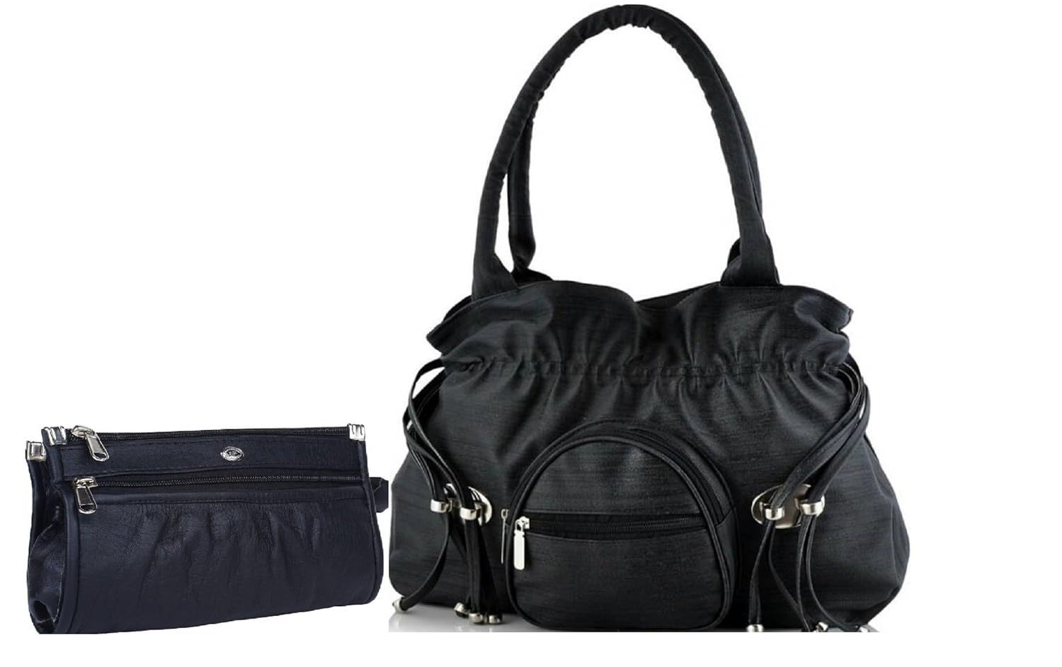 mango star premium pu leather women's black handbag and clutch combo
