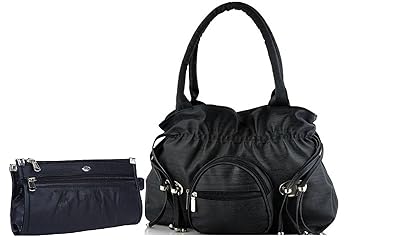 Mango Star Premium PU Leather Womens Black Handbag And Clutch Combo