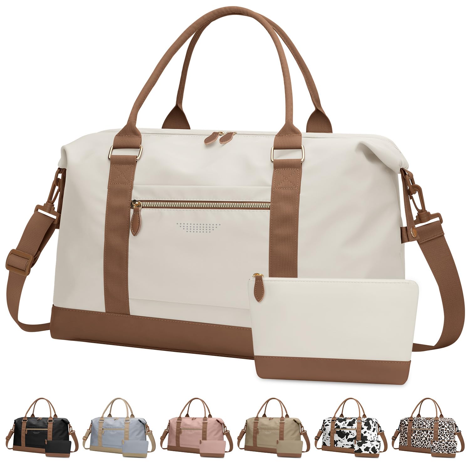 Photo 1 of ELONGRIVER Travel Duffle Bag for Women, Weekender Bags, Hospital Bag for Labor Delivery, Lightweight Tote Duffel Overnight Bag with Luggage Sleeve, Airplane Travel Bags with Toiletry Bag, Large, Beige
