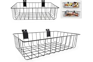 CZBRO 2 Pcs Slatwall Baskets 15.7 × 9.8 × 3.9 inch Black Metal Mounted Ventilated Slatwall Baskets Hanging Slatwall Accessories for Storage Display on Garage Slatwall Panels