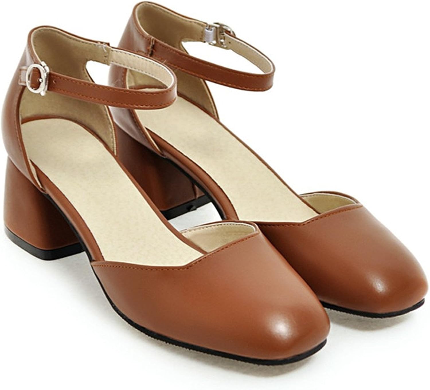 Amazon.com | Ankle Strap Thick Heel Women Shoes Square Toe Mid Heels Dress Work Pumps 