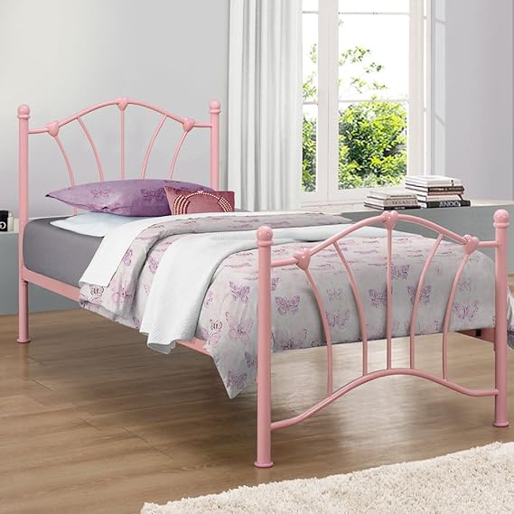 Happy Beds Sophia 3' Single Size Pink Finished HeartShaped Metal Bed