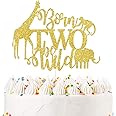 Born Two Be Wild Cake Topper, Gold Glitter Twins Cake Decor, Twins Baby Shower Supplies Safari Woodland Themed Twins 1st Birthday Party Decorations