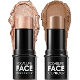 FOCALLURE 2Pcs Cream Contour Highlighter Stick Set, Medium 07+11 | Cream Highlighter &amp; Bronzer Duo, Buildable Blendable, Cheeks Nose Jaw, Travel Size, Beginner Friendly, Medium Shade