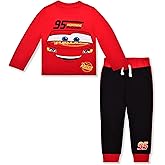 Disney Cars Boys’ Long Sleeve Shirt Costume and Jogger Set for Toddler and Little Kids – Red/Black