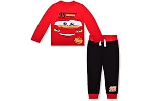 Disney Cars Boys’ Long Sleeve Shirt Costume and Jogger Set for Toddler and Little Kids – Red/Black
