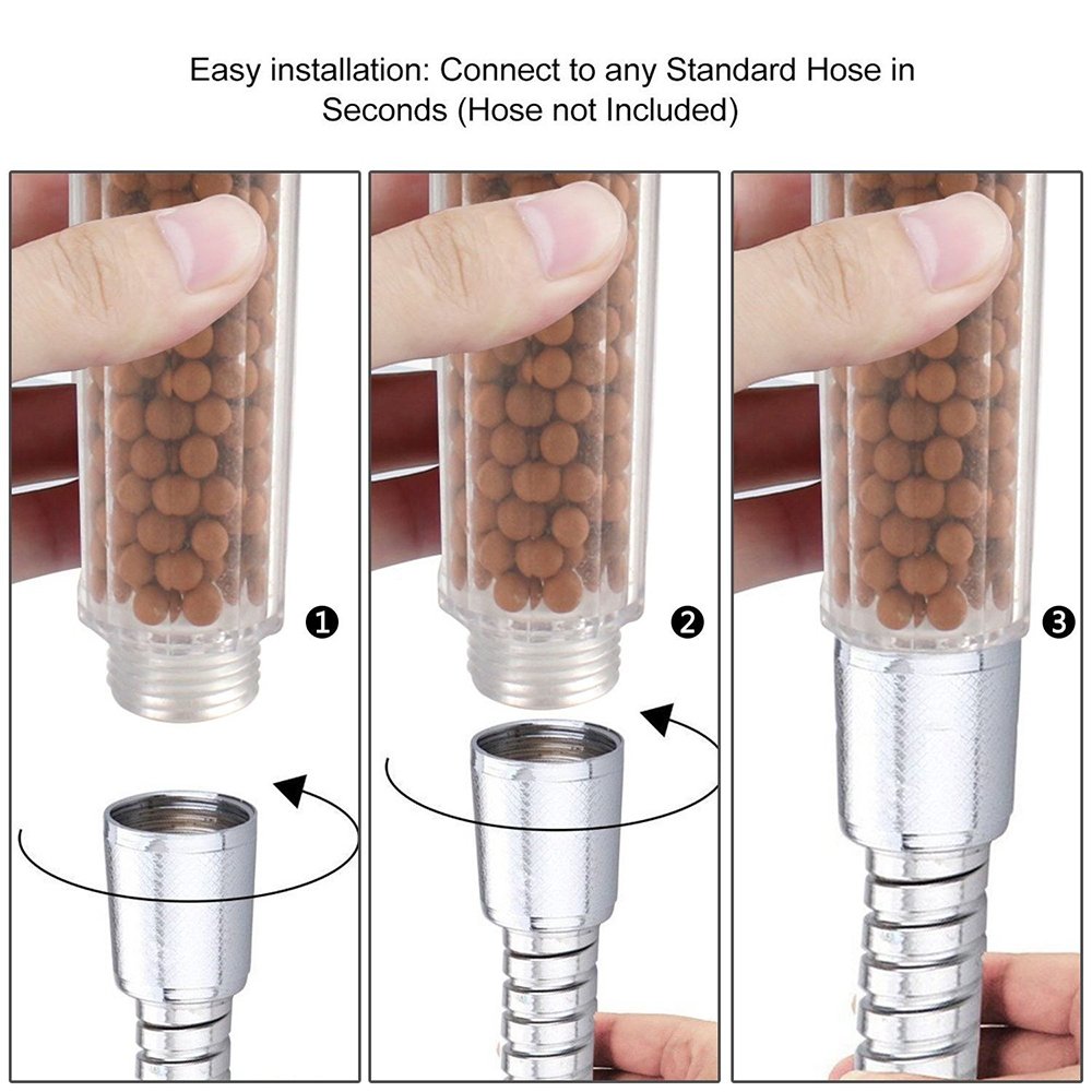 Denshine Shower Head, Ionic Filter Shower Head Detachable High Pressure Handheld Shower Head Anion Energy Ball Handheld Shower for Dry Skin and Hair Water Saving and Water Purifying