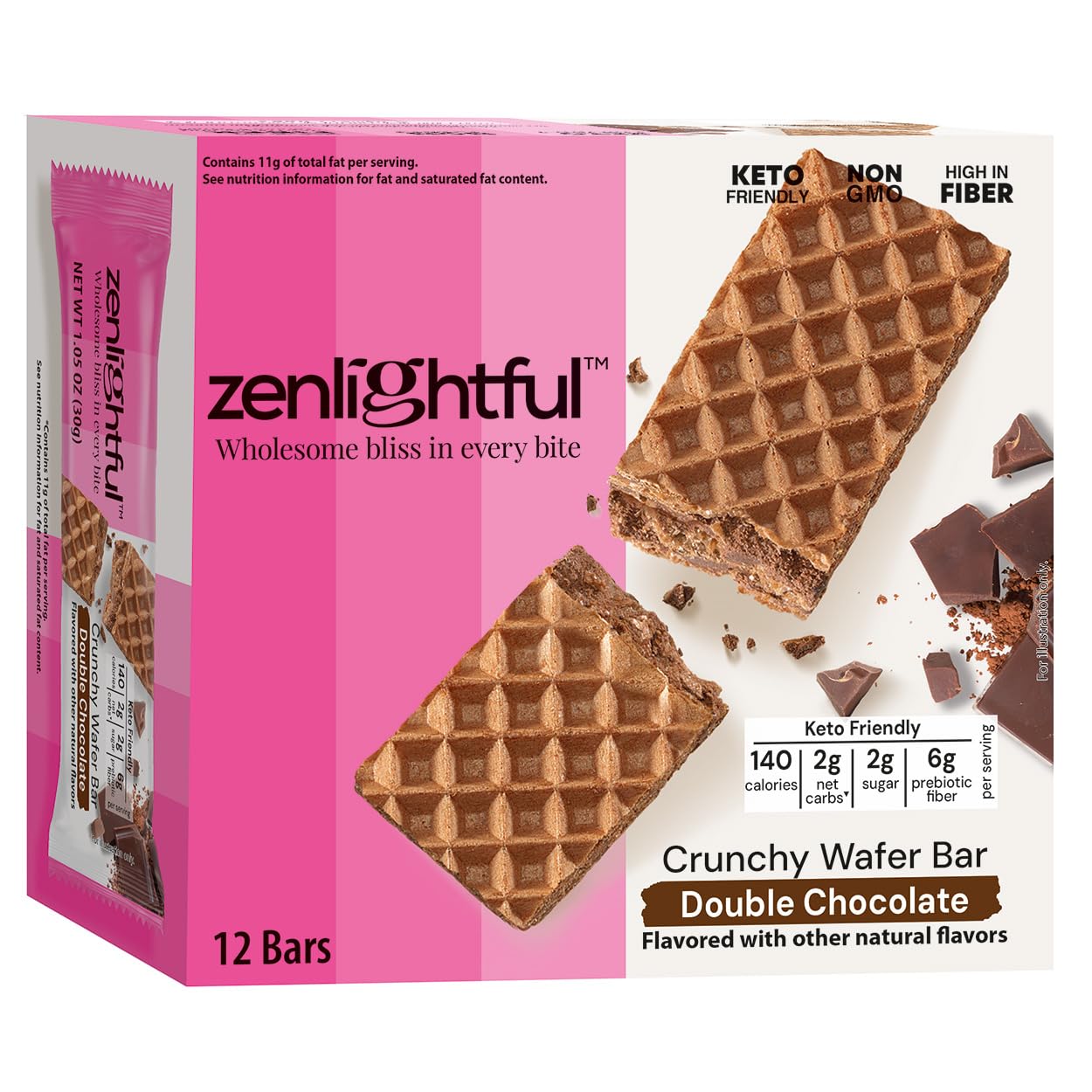Photo 1 of (EXP 12/12/2025) Zenlightful Double Chocolate Wafer Cookies, Low Carb, Low Sugar, Keto Friendly Healthy Snacks, Only 140 Calories, High Fiber, Vegetarian, Non-GMO, 12 Count