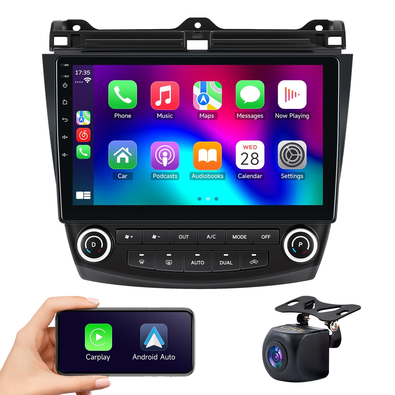 Photo 1 of 10 Inch for Honda Accord Radio 2003 2004 2005 2006 2007, Android 14 2+64G Double Din Touchscreen Car Stereo with Wireless CarPlay Android Auto, GPS Navigation, Backup Camera, Bluetooth, FM/RDS