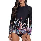 Halcurt Women's Long Sleeve Rash Guard Swim Shirts Quick Dry UPF50+ UV Sun Protection Swimsuit Top