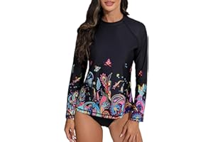 Halcurt Women's Long Sleeve Rash Guard Swim Top UPF50+ SPF Sun Protection Swimsuit Quick Dry Bathing Suit