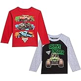 Monster Jam 2 Pack Long Sleeve T-Shirts Toddler to Big Kid Grave Digger El Toro Loco Megalodon