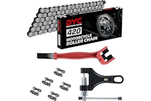 DYC DAIYOKI DYC 420 Motorcycle Chain 132 Links with 5 Connecting Link, Chain Breaker Tool & Chain Brush for Coleman SSR TaoTao Coolster Apollo Baja Kazuma 50-125, 196/212cc ATV, Dirt Bike, Mini Bike, Go Kart