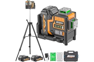 Alloyman Max 20V Laser Level with Tripod, 3x360° Self-Leveling Laser level, 3D Lazer Leveler Tool for Construction, Picture Hanging with Strong Magnetic Bracket & Hard Carry Case