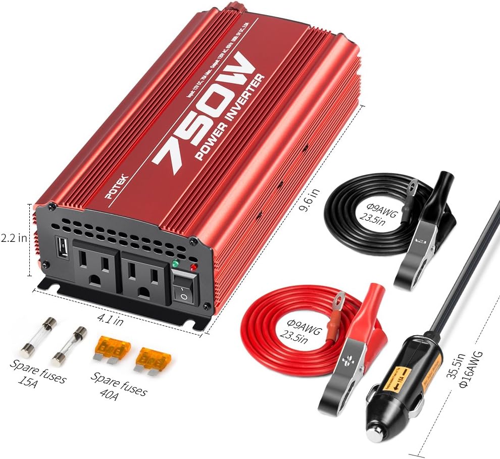 POTEK 750W Power Inverter DC 12 V to AC 115V Converter with 2A USB Charging Port: Car Electronics