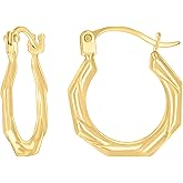 14kt Yellow Gold Womens Octagon Twisted Hoop Earrings