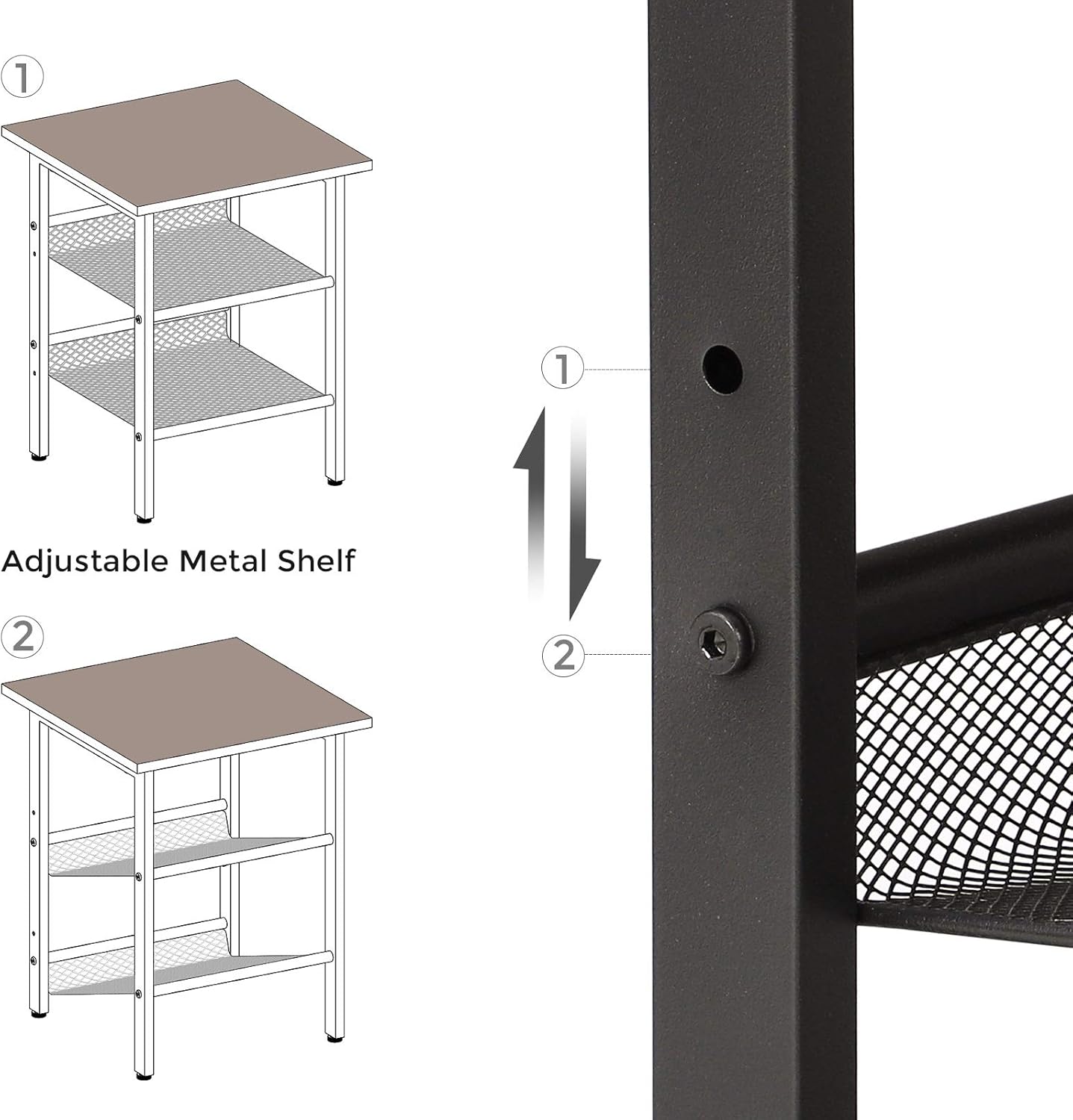 VASAGLE Nightstand, Set of 2 Side Tables, End Tables with Adjustable Mesh Shelves, for Living Room, Bedroom, Industrial, Stable Steel Frame, Easy Assembly, Rustic Brown and Black ULET24X: Kitchen & Dining