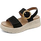 UBFEN Womens Espadrille Platform Sandals Low Wedge Heel - Orthopedic Arch Support, Cushion Insole, Comfortable Dressy Buckle Sandals for Walking and Vacation