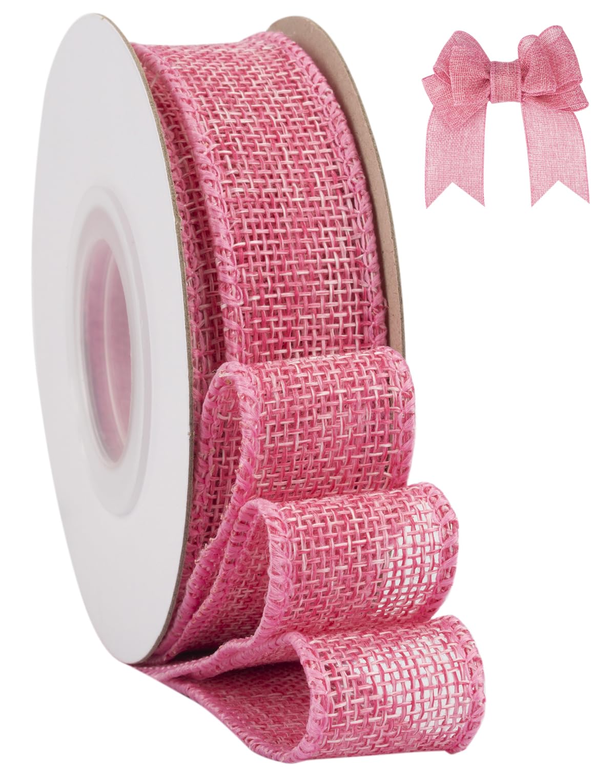 Tekdeere Burlap Ribbon 25mm x 9 Meters, Pink Wired Ribbon for Crafts, Gift Wrapping, Wreaths, Bows, Tree Decoration and Outdoor Decoration