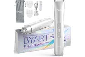 BYART Dual Head Bikini Trimmer for Women - Electric Razor for Body & Facial Hair, IPX7 Waterproof, Painless Ceramic Blade, Rechargeable, Wet & Dry Use, Travel-Friendly, Gift for Her(White)