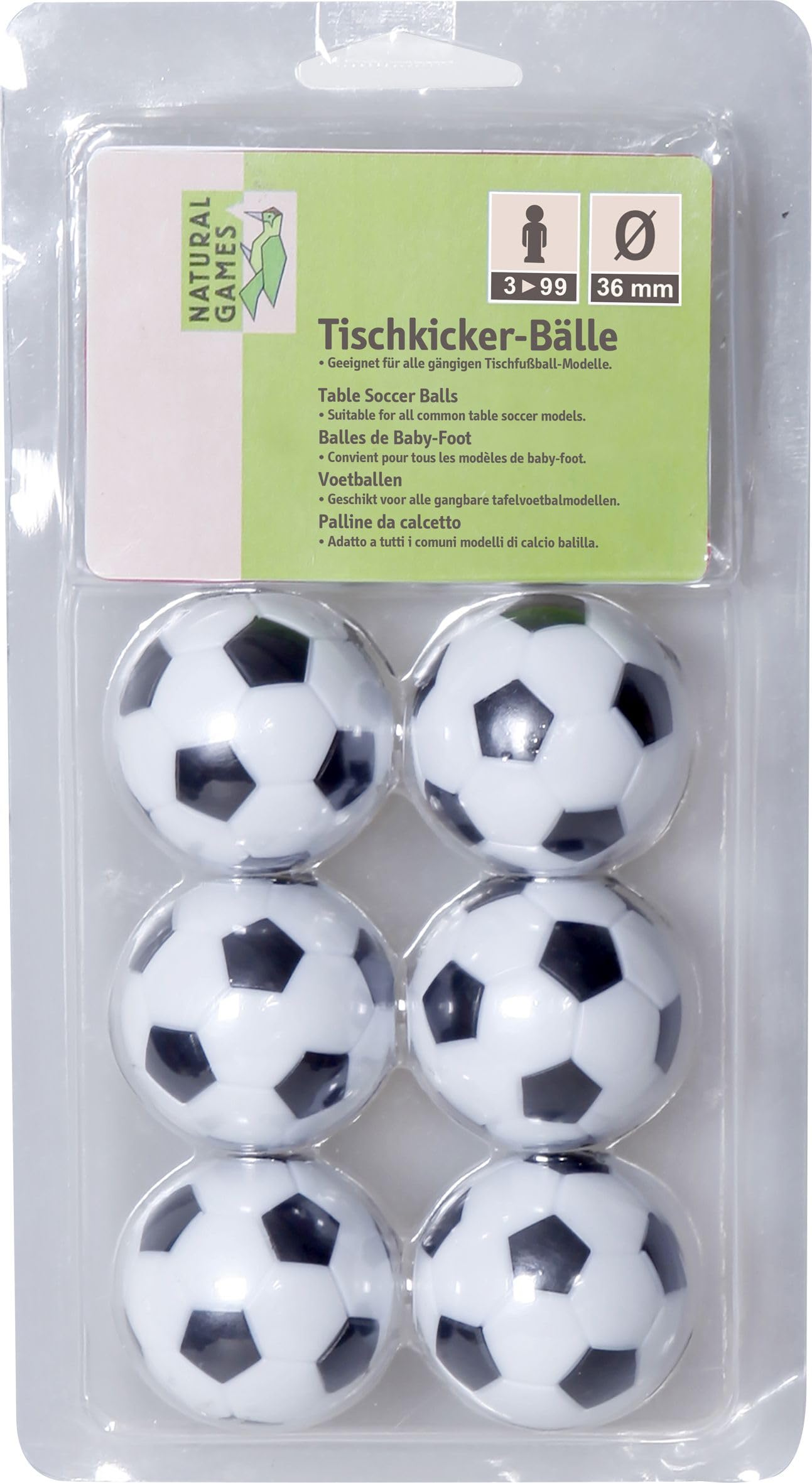 VEDES Großhandel GmbH - Ware NG Footballs for Kicker Pack of 6, Diameter 36 mm, Colourful