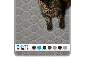 MIGHTY MONKEY Waterproof BPA Free Cat Litter Box Trapping Mat, Easy Clean Floors, Textured Backing, Soft on Sensitive Kitty Paws, Cats Accessories, Less Waste, Stays in Place, 35x23, Slate Gray
