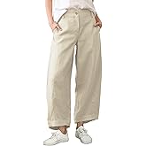 Tanming Womens Linen Pants Casual Capri Baggy Trousers Wide Leg Palazzo Pants Beach Vacation Outfits (Apricot-L)