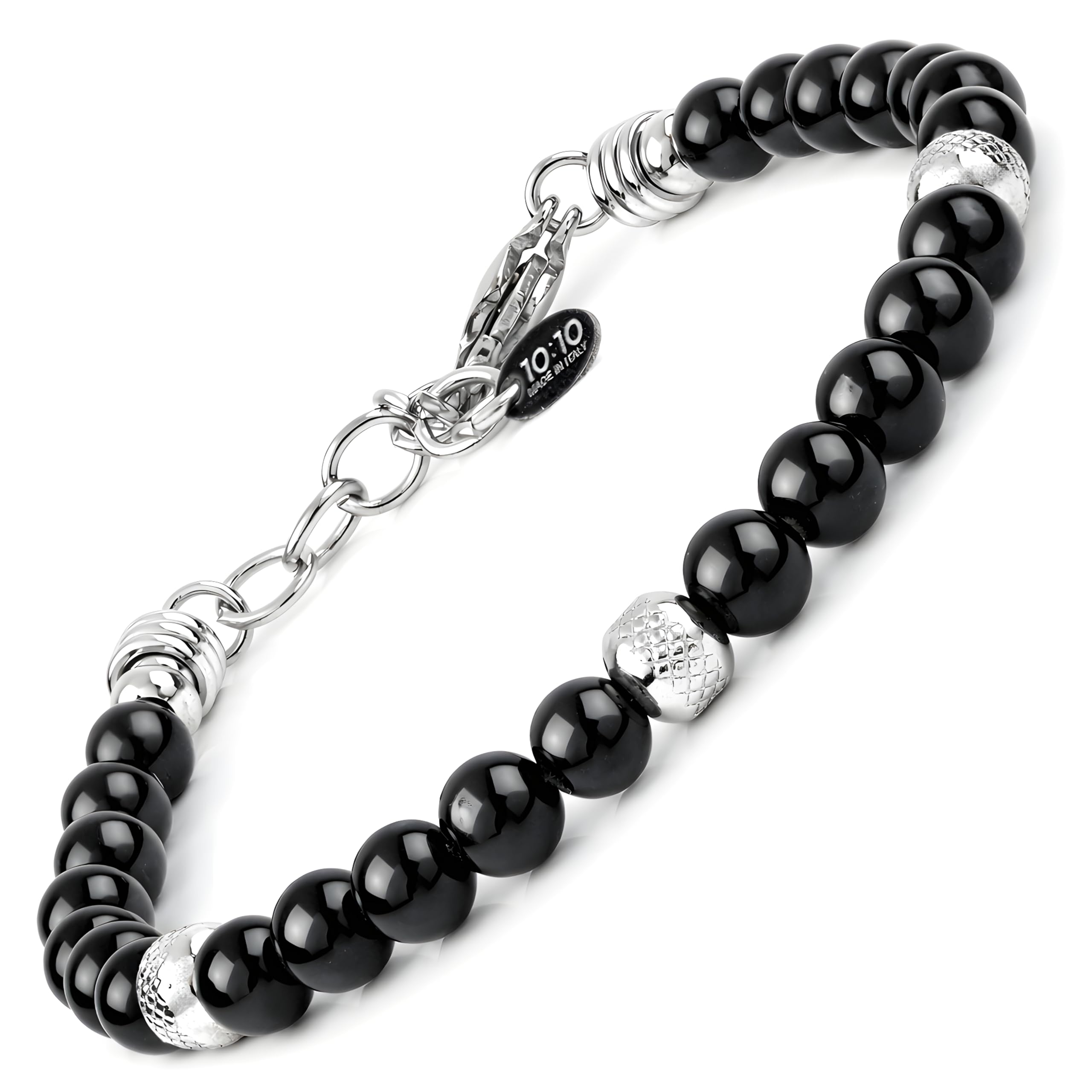 10:10 Jewels Men's and Women's Bracelet with 0,25 inch Natural Tourmaline Stones, Male or Female Bracelet with Diamond Beads in Stainless Steel and Very Resistant, Made in Italy