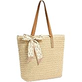 Kurava Beach Bags for Women, Large Straw Woven Beach Tote Straw Bag, Shoulder Handbags Bag for Summer Holiday